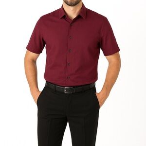 Express 1MX Men Burgundy Fitted Short Sleeve
Button Shirt Slim Stretch Cotton M